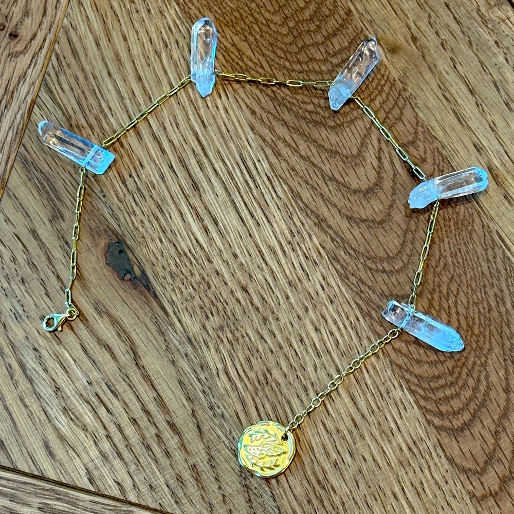 Ancient Greek Sandals Jewelry. Quartz crystal & gold ankle bracelet. NEW.